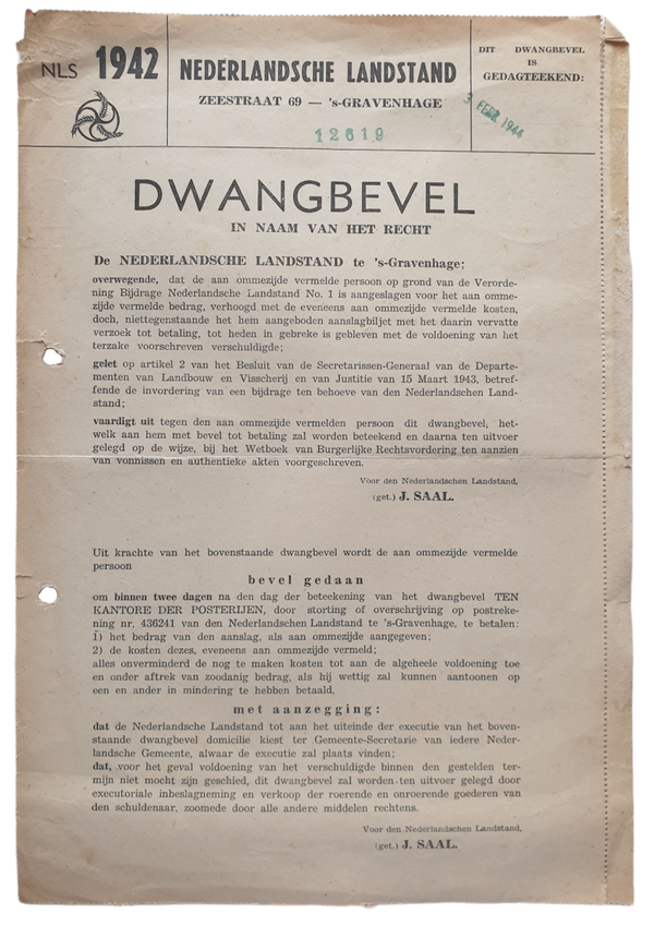 Nederlandsche Landstand warrant Wernhout