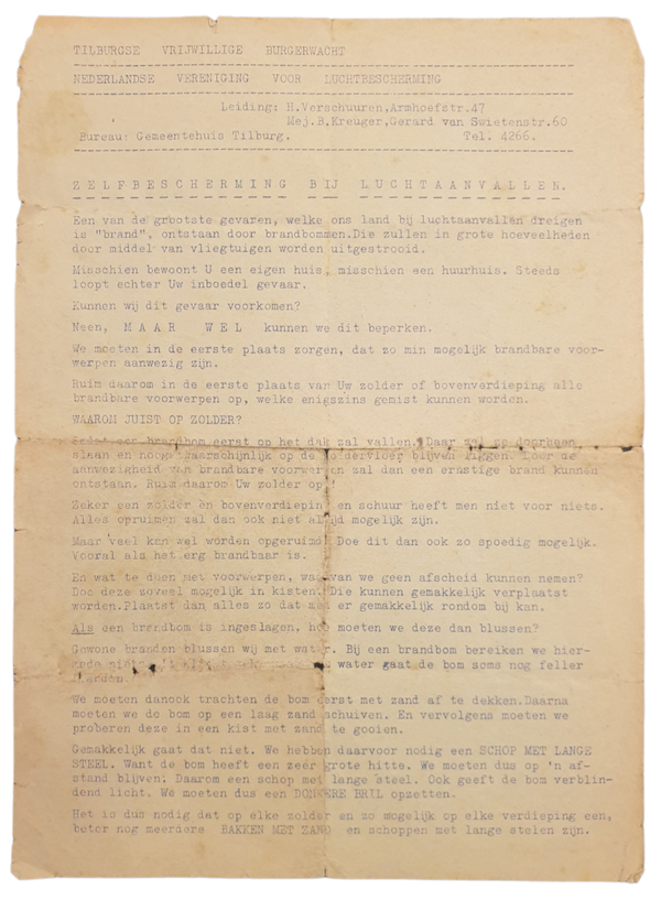 LBD - Tilburgse Vrijwillige Burgerwacht, information in case of air raids
