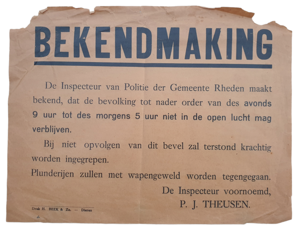 Poster notice ''curfew'' Rheden