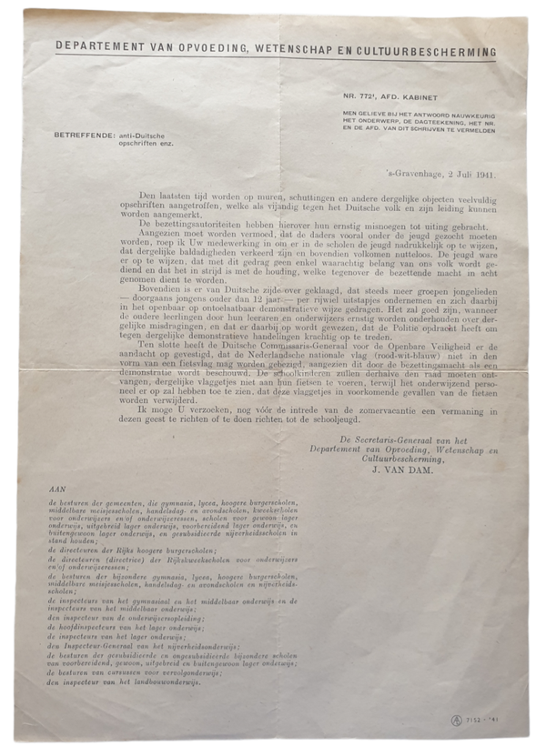 Document - Notice prohibiting students to make fun of the German occupier, 2th of July 1941