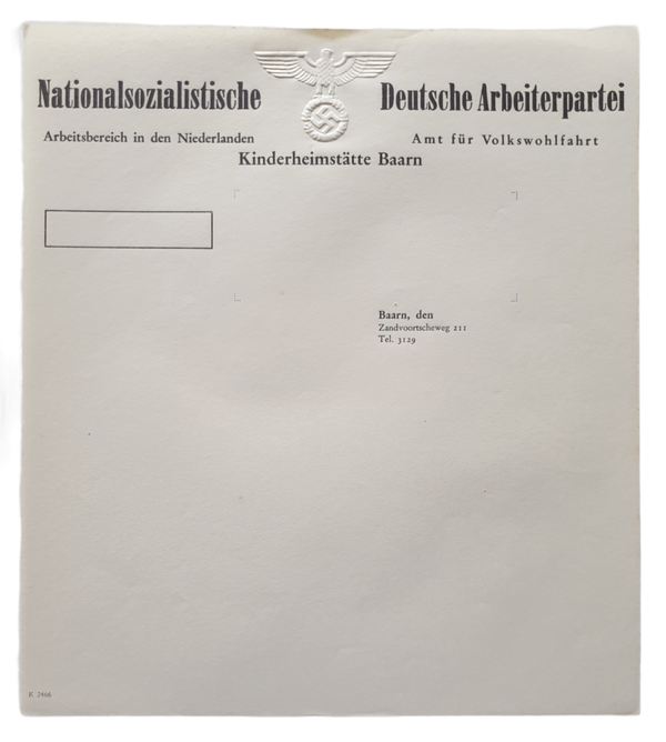 Dutch NSDAP arbeitsbereich in den Niederlanden NS Amt für Volkswohlfahrt Kinderheimstätte Baarn writing paper