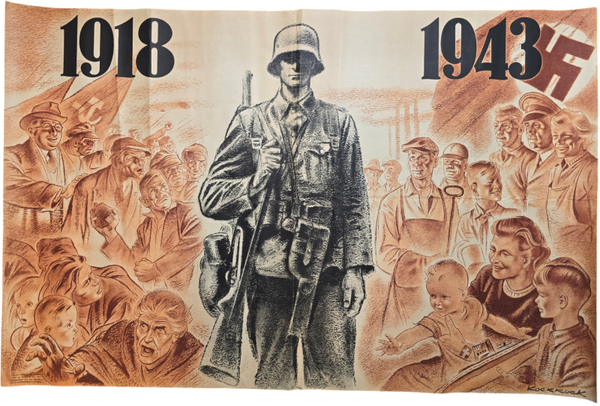 Original WW2 Dutch Collaboration NSB Poster - Old and New Germany (1918 & 1943), Koekkoek (1943)