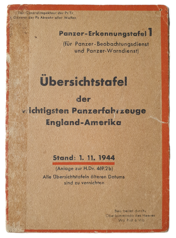 Document - Panzer-Erkennungstafel 1 Panzerfahrzeuge England - Amerika 1944