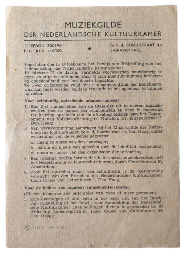 Document Nederlandsche Kultuurkamer - Muziekgilde