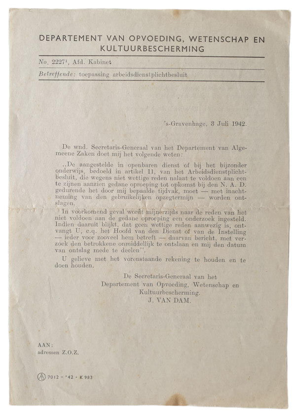 Document - Notice application of compulsory labor, 3th of July 1942