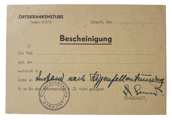 Unused Ortskrankentube Utrecht bescheinigung