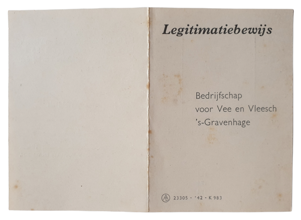 Unused  ID card ''Legitimatiebewijs bedrijfschap voor Vee en Vleesch'' The Hague