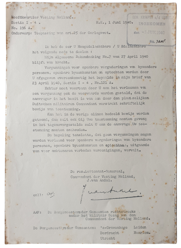 Document - Vesting Holland, J. van Andel about public meetings