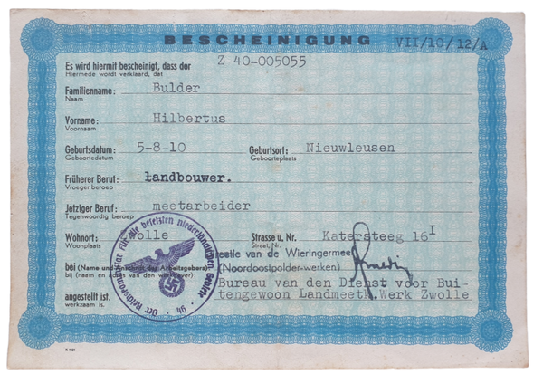 Bescheinigung Zwolle, Wieringermeer (1943)