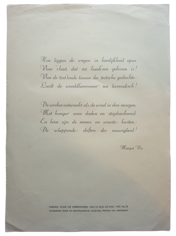 NAF - mini poster Parool voor de arbeidsweek 1943 no. 78