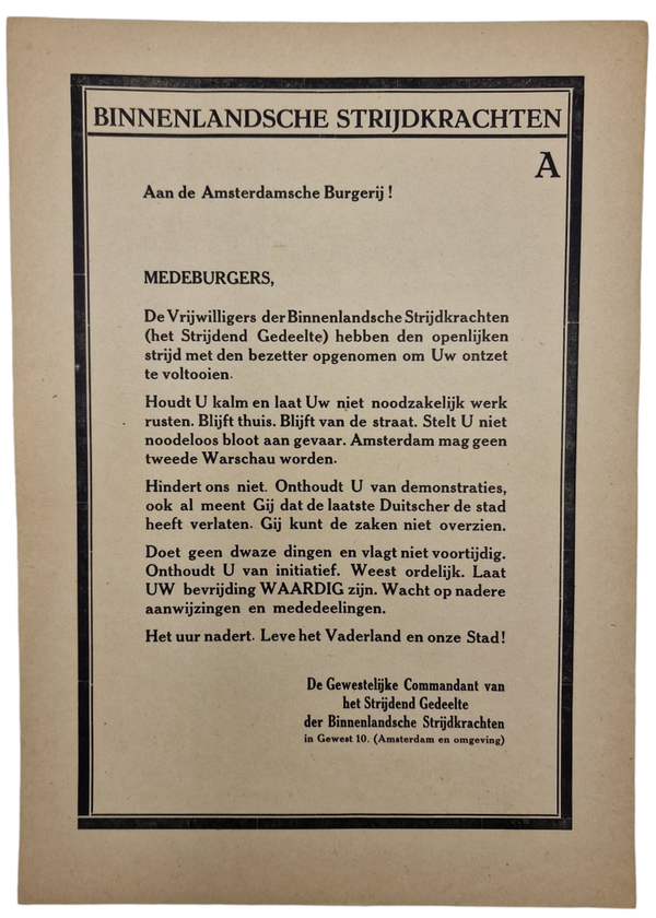 Original WW2 Dutch Liberation Poster - NBS Binnenlandse Strijdkrachten Amsterdam (1945)