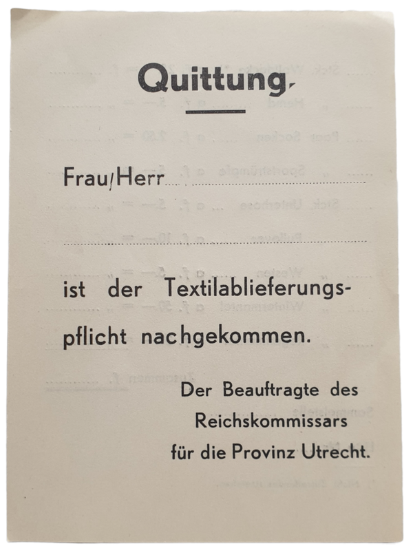 Document - Unused Quittung for clothes, Utrecht