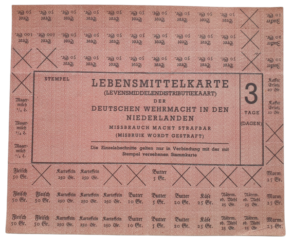 Distribution - Lebensmittelkarte der Deutschen Wehrmacht in den NIederlanden