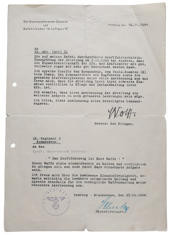 Document - Befehlshaber im Luftgau XI Hamburg (1944)