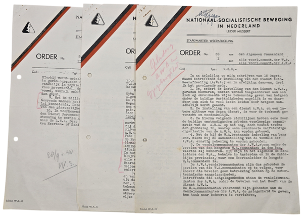 Original WW2 Dutch NSB Collaboration Document - AWA Auto Weerafdeeling letter notice to all WA Commanders, H. C. van t Hof, Utrecht (1941)