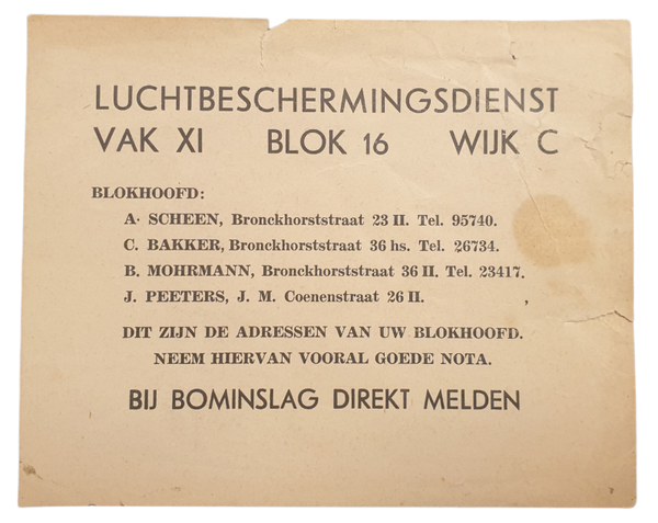 LBD - Luchtbeschermingsdienst Amsterdam notification ''Blokhoofden''