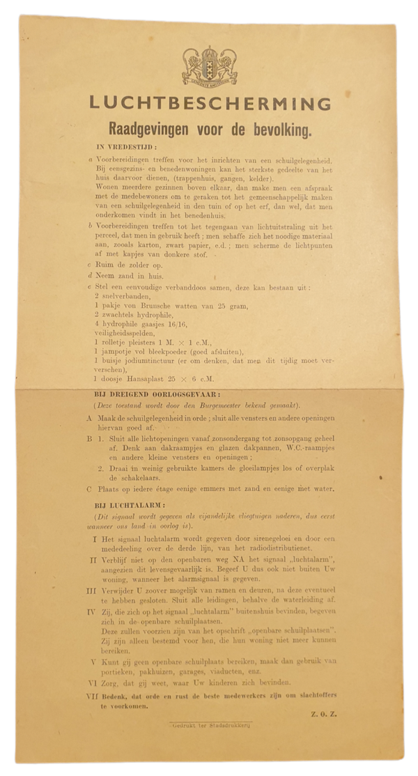 LBD - Luchtbeschermingsdienst Amsterdam ''Raadgevingen voor de bevolking''
