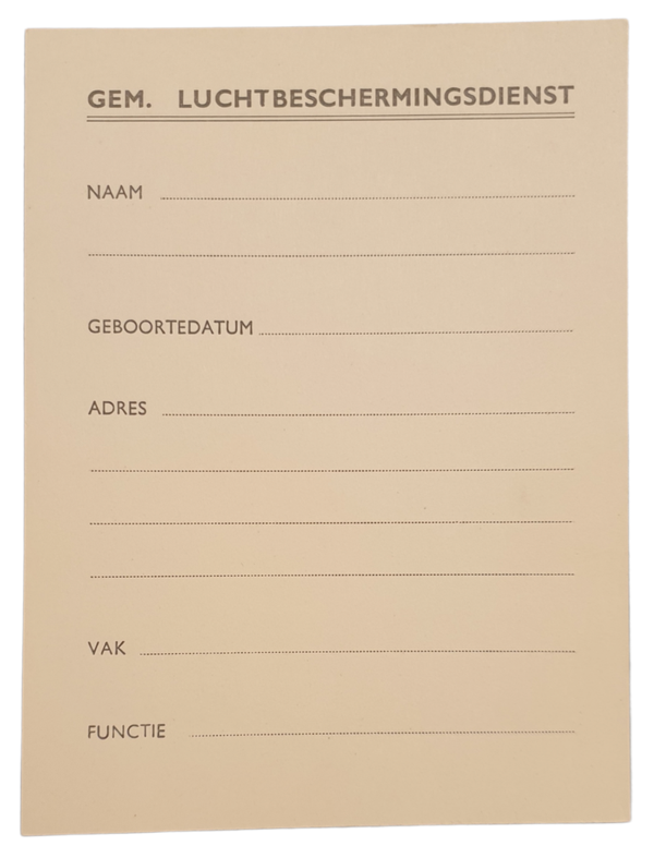 LBD - Luchtbeschermingsdienst registration card