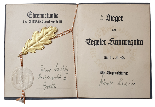 Document - Ehrenurkunde Hitler Jugend NSRL Sportbereich III (1940)