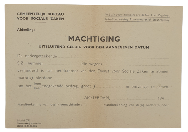 Document - Machtiging sociale zaken, Amsterdam