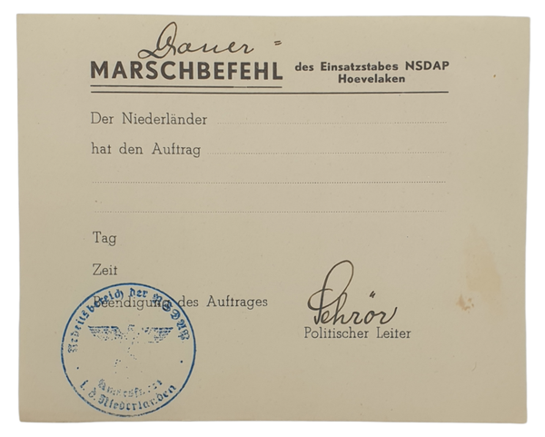 Document - Marschbefehl des Einsatzstabes NSDAP Hoevelaken