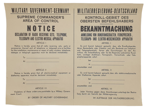 Poster - Military Government-Germany handing in radio equipment