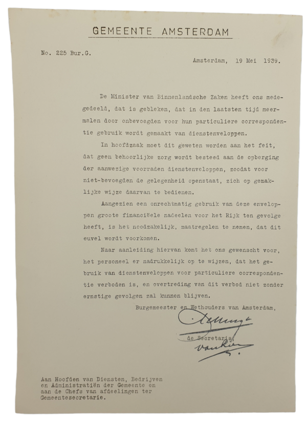 LBD document - Luchtbeschermingsdienst Amsterdam correspondence (1939)