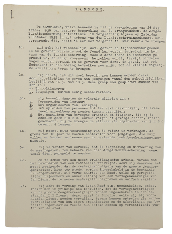 LBD document - Luchtbeschermingsdienst Amsterdam notice informing students and children (1939)