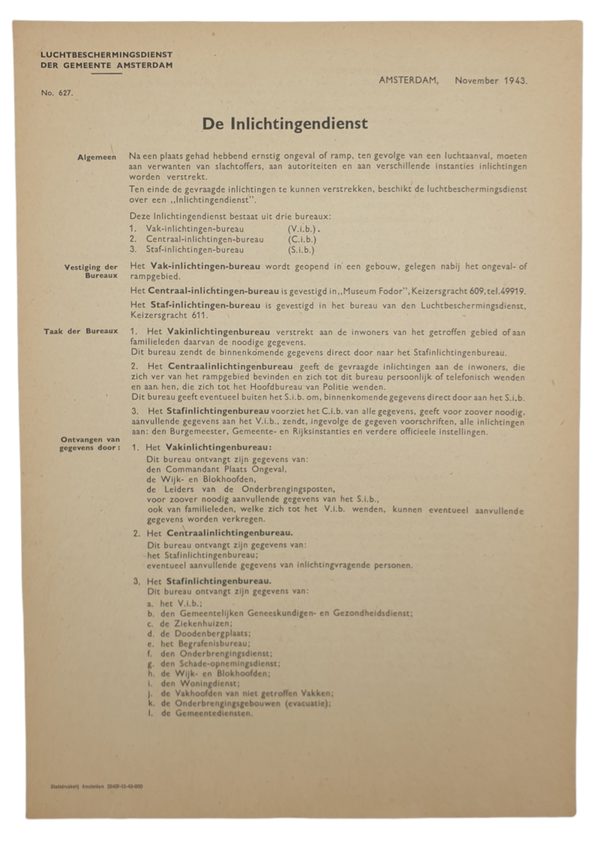 LBD document - Luchtbeschermingsdienst Amsterdam ''De Inlichtingendienst'' (1943)