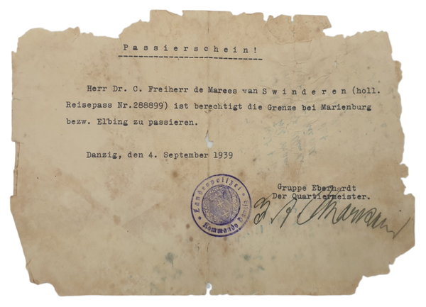 Original WW2 German Document - Passierschein Dutch civilian, Danzig (1939)