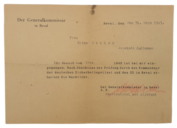 Original WW2 German Document - Notice for an investigation by the SD Sicherheitspolizei in Reval, Estonia (1943)