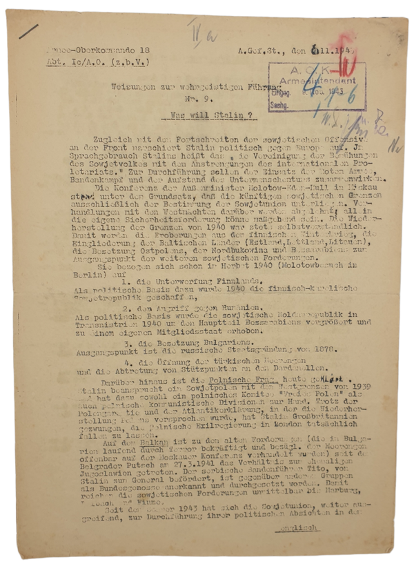 Original WW2 German Document - Propaganda ''Was will Stalin?'' (1943)