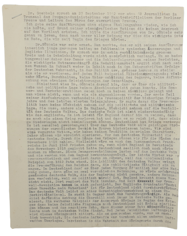 Original WW2 German Document - Speech Joseph Goebbels (1942)