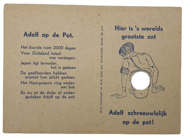 Original WW2 Dutch document - ''Adolf op de Pot'', Anti-Hitler joke