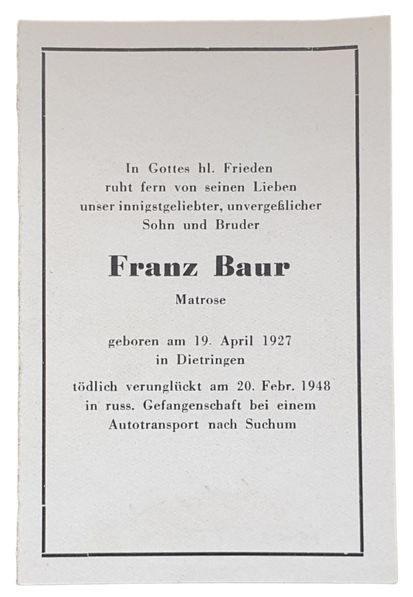 Original WW2 German death card - Franz Baur, Alteveer, Holland (1945)