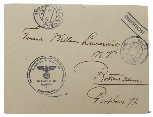 Original WW2 Dutch Envelope - Stamped Der Reichskommissar Den Haag, Der Höhere SS- und Polizeifuhrer, to Rotterdam (1942)