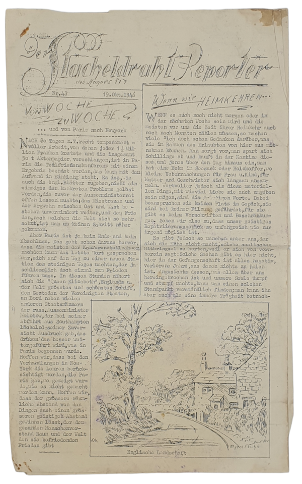Original WW2 German Document - POW newspaper Der Stacheldraht Reporter des Lagers 177 No. 47 (1946)
