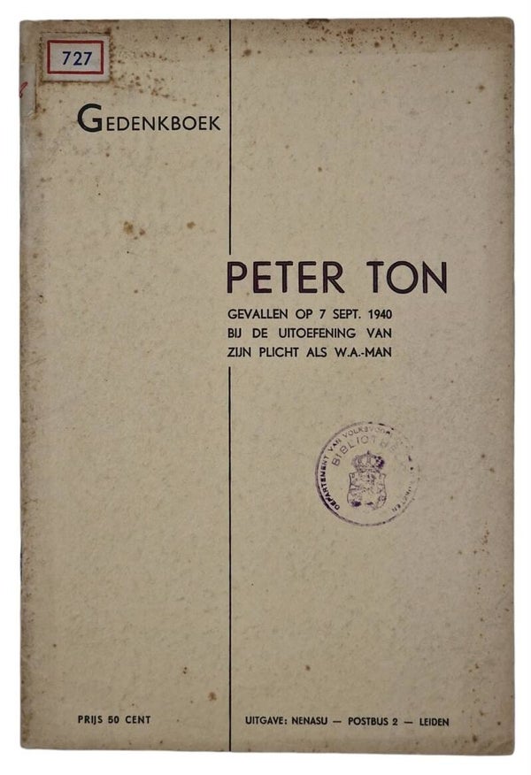 Original WW2 Dutch Collaboration NSB Brochure - Gedenkboek Peter Ton (1940)