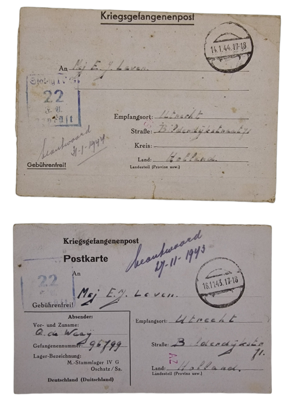 Original WW2 Dutch Document - Kriegsgevangenenpost Stammlager IV, Utrecht (1943/44)