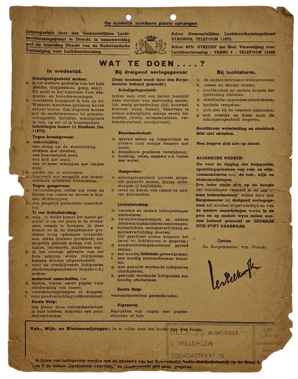 Original WW2 Dutch Document - LBD Luchtbeschermingsdienst info tabloid Utrecht