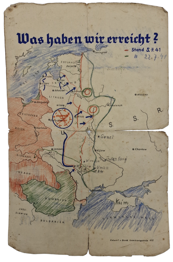 Original WW2 German Document - Drawn map of the Eastern Front (1941)