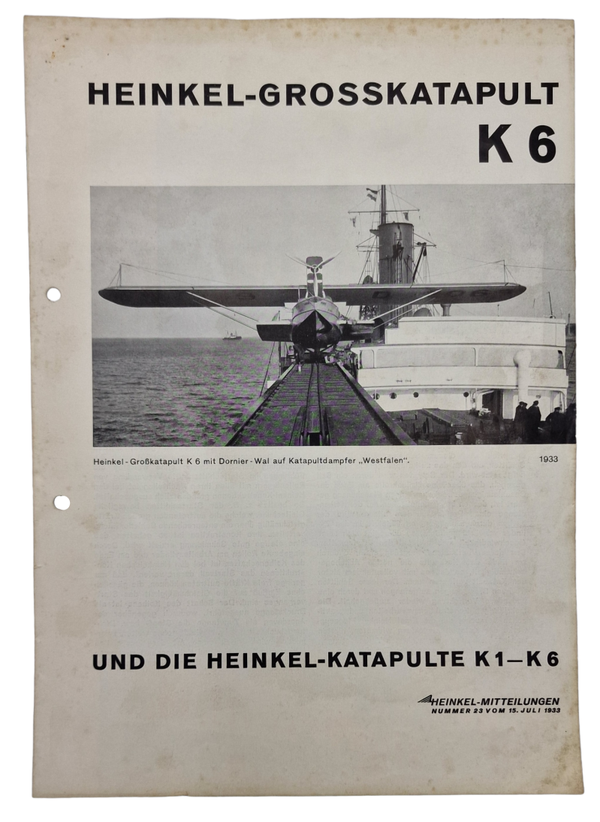 Original WW2 German Document - Flyer Heinkel Grosskatapult K 6 (1933)