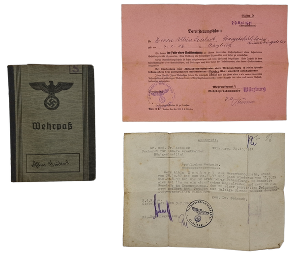 Original WW2 German ID Card - Wehrpass Wehrpflichtiger Würzburg (1939)