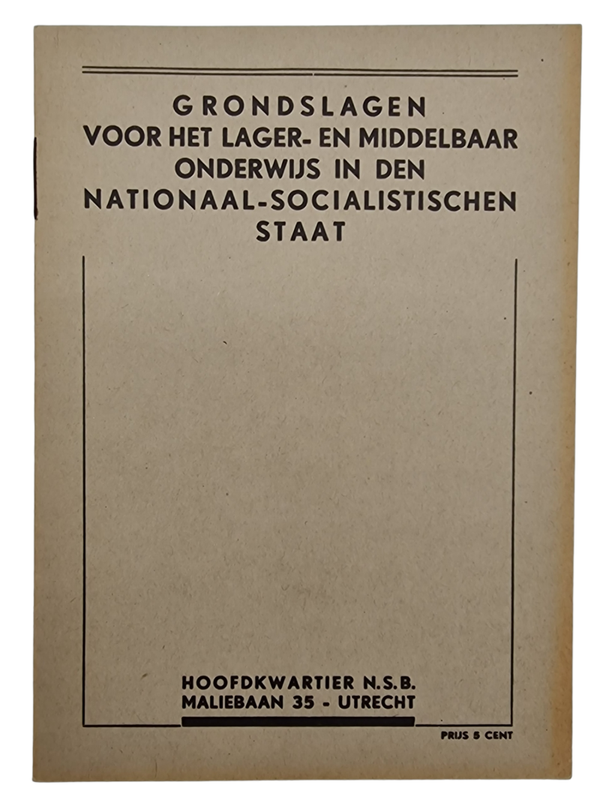 Original WW2 Dutch Collaboration NSB Brochure - Grondslagen voor het lager- en middelbaar onderwijs in den Nationaal-socialistischen staat (1938)