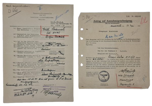 Original WW2 Dutch Collaboration Document - Radio license NSDAP Maastricht (1943)