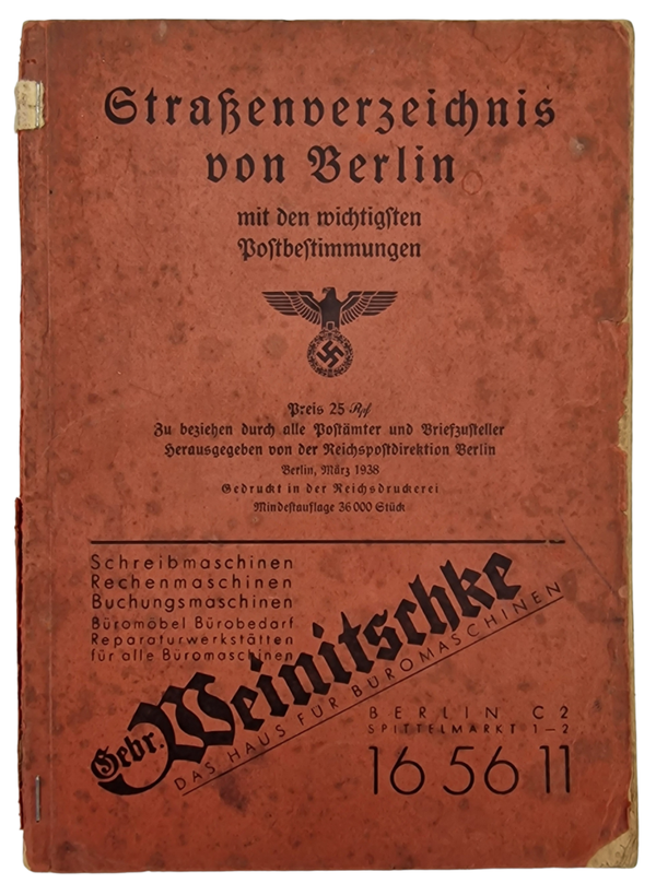 Original WW2 German Book - Strassenverzeichnis von Berlin (1938)