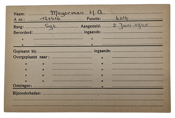 Original WW2 Allied Document - Registration card Dutch interpreter in allied service, Enschede (1945)