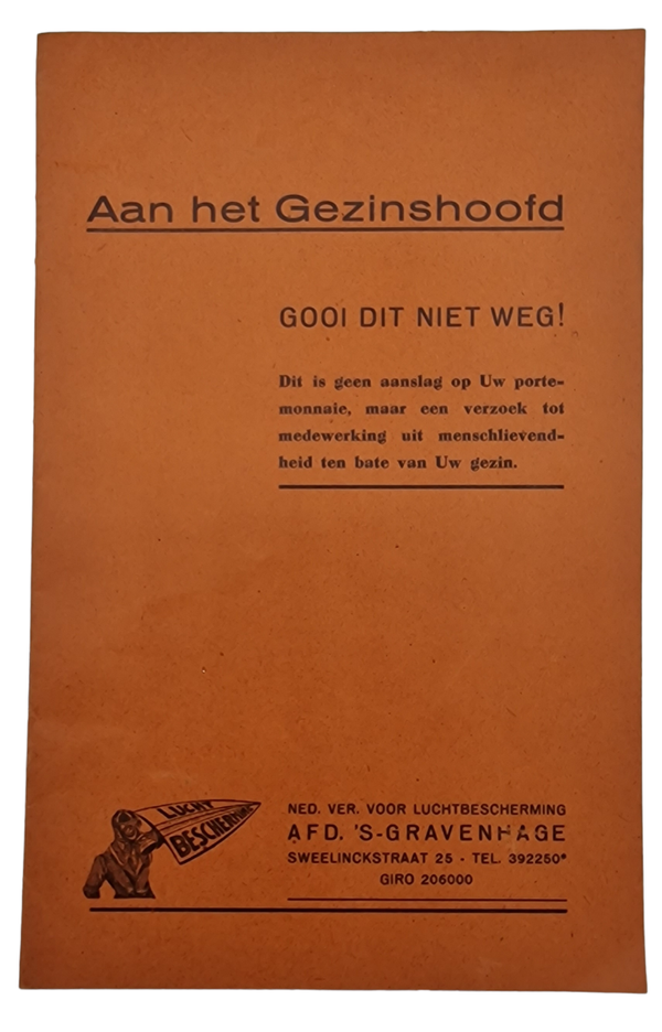 Original WW2 Dutch Brochure - LBD Luchtbeschermingsdienst ''Aan het Gezinshoofd'' The Hague (1936)