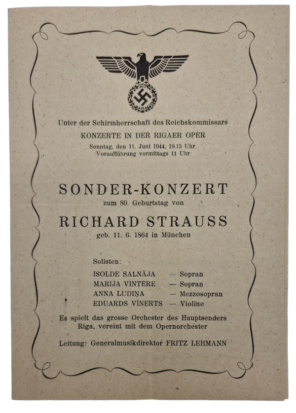 Original WW2 German Document - Sonder Konzert Richard Strauss München (1944)