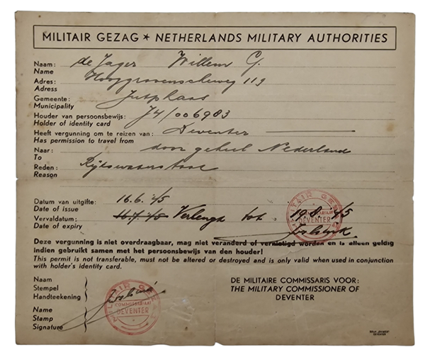 Original WW2 Dutch Document - MG Militair Gezag Deventer Jutphaas (1945)